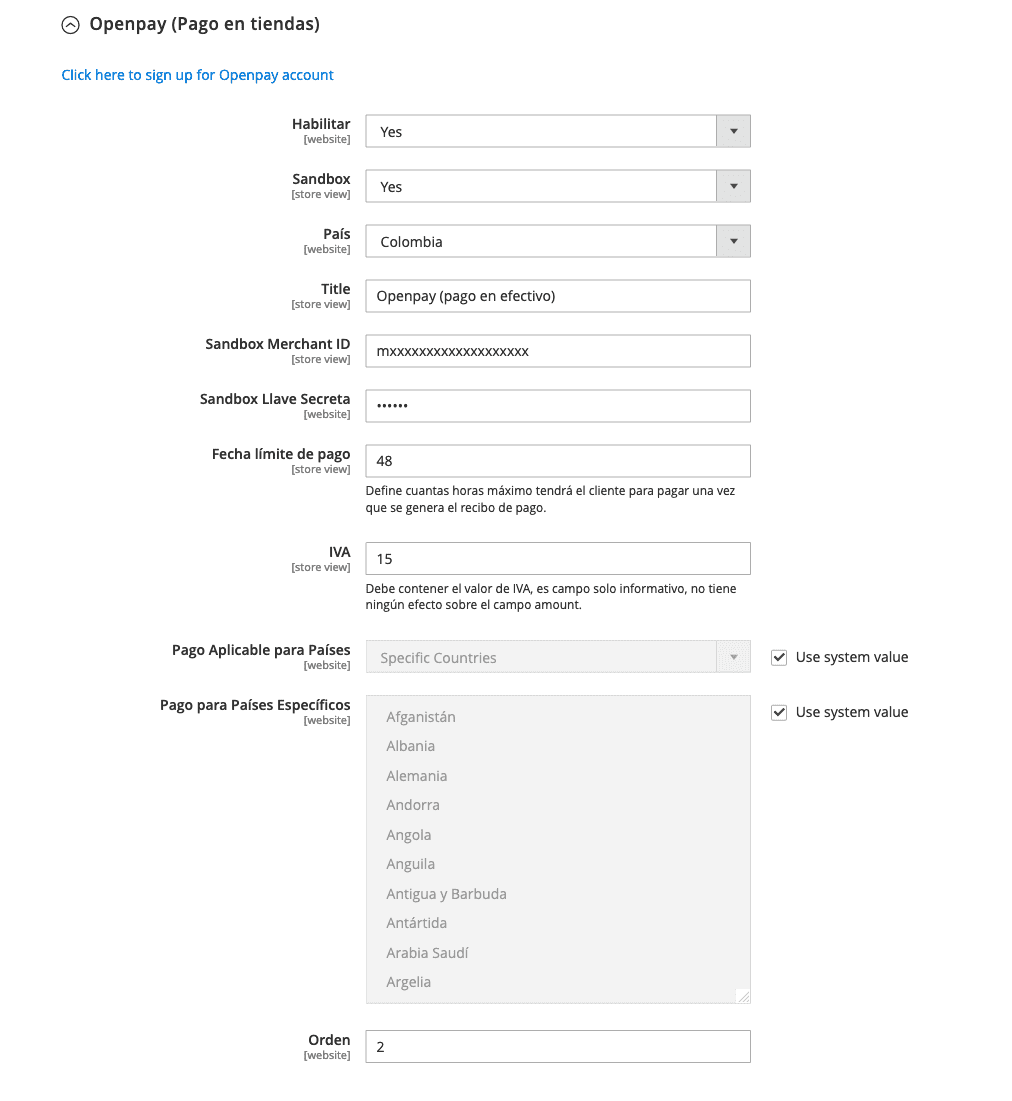 Configuración de plugin Magento 2 paso 5 Stores